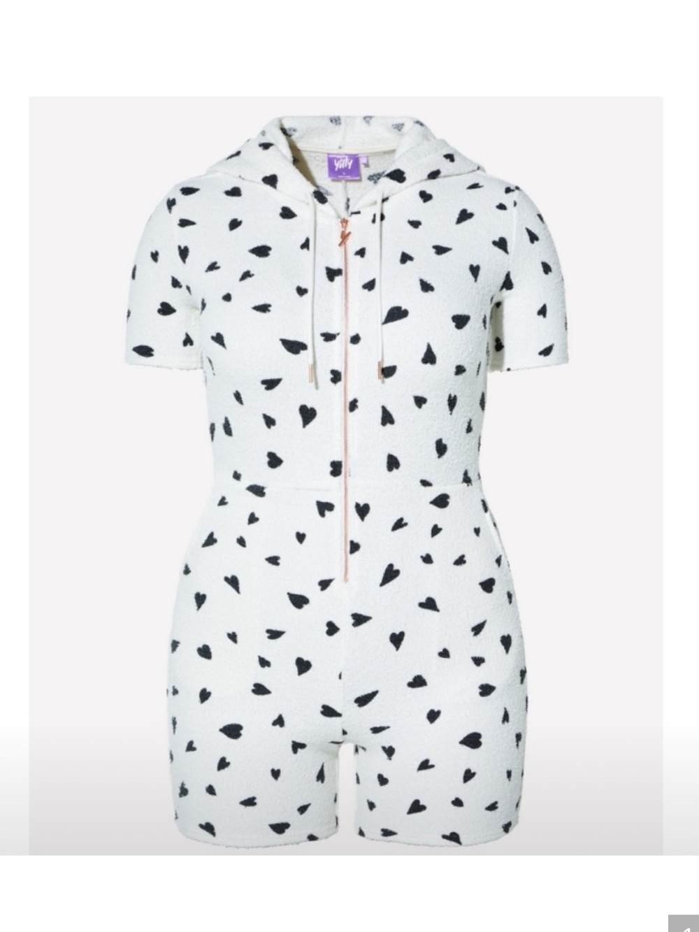 YITTY Pet Me Onesie Romper | Black & White Hearts | Size M